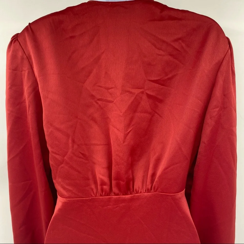 Sandro Red Leana Wrap-effect Satin-crepe Mini Dress 36 = US XS New - Picture 11 of 16